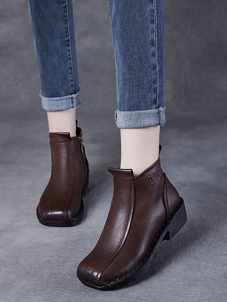 Damen Herbst Echtleder Gespleißt Mid-Heel Stiefel AH1050