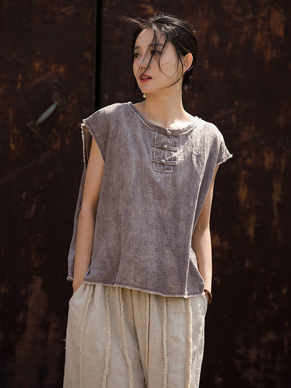 Women Summer Tie-dye Raw-edge Linen Vest CV1031