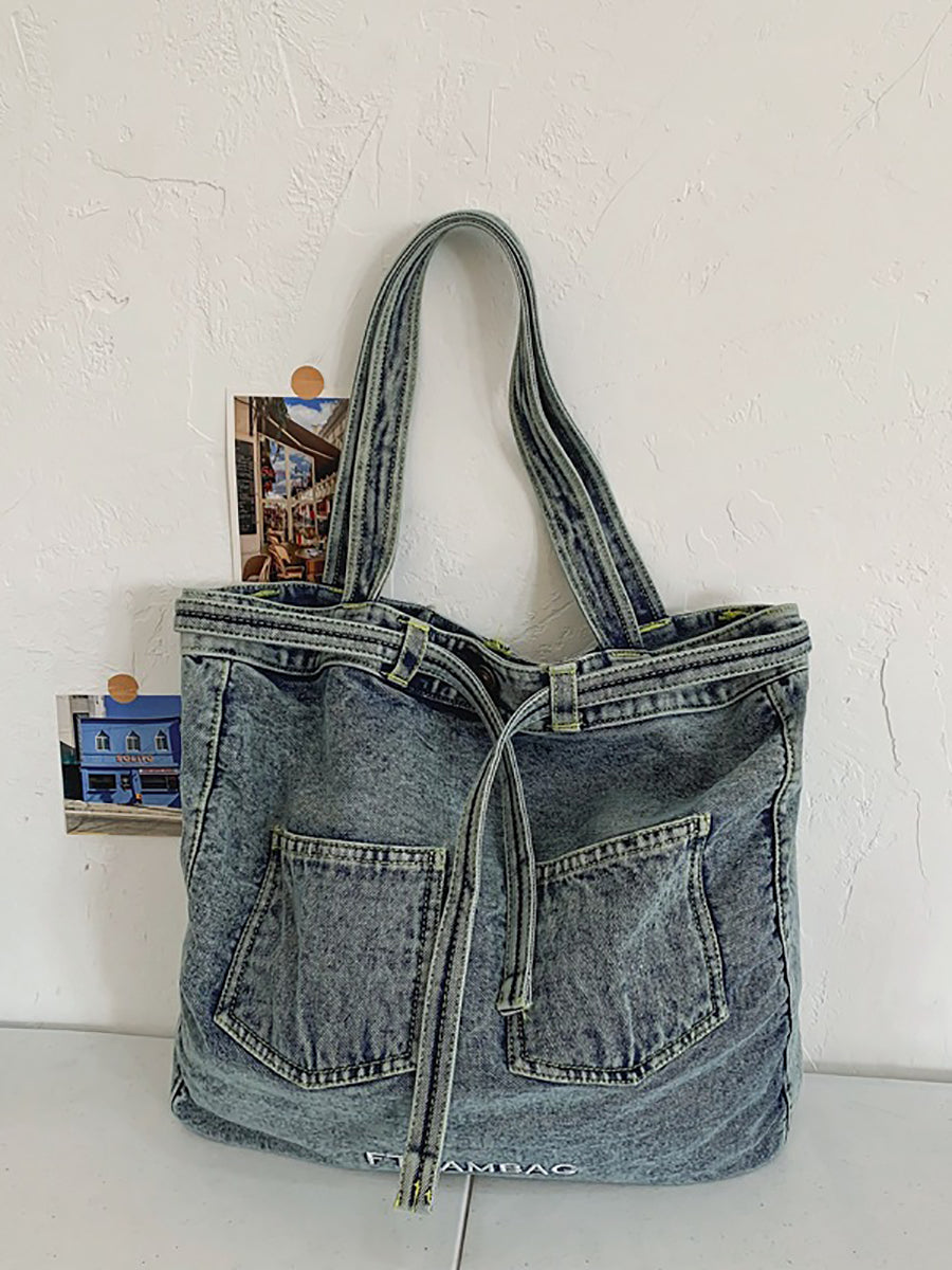 Sac à main en denim uni vintage pour femme, sac à bandoulière BN1033