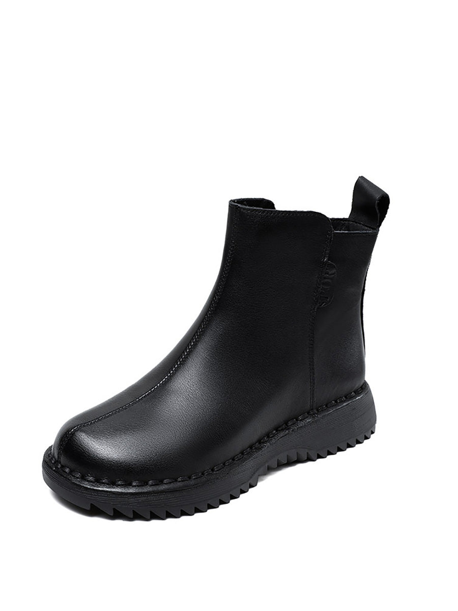 Bottes mi-talons rétro en cuir véritable avec fermeture éclair pour femmes AH1078