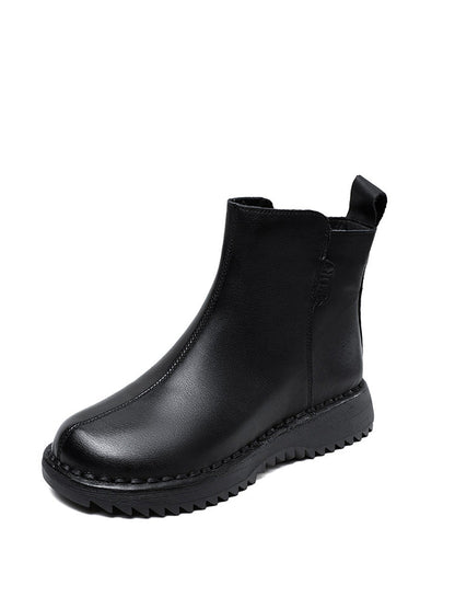 Bottes mi-talons rétro en cuir véritable avec fermeture éclair pour femmes AH1078