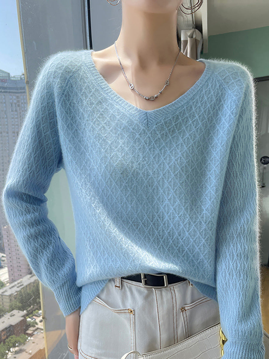 Women Autumn Casual Cashmere Knit V-Neck Sweater AK1040