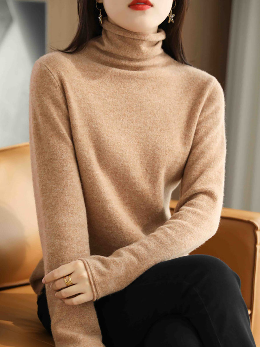 Pull col roulé 100 % laine pour femme, couleur unie, automne BA1009 