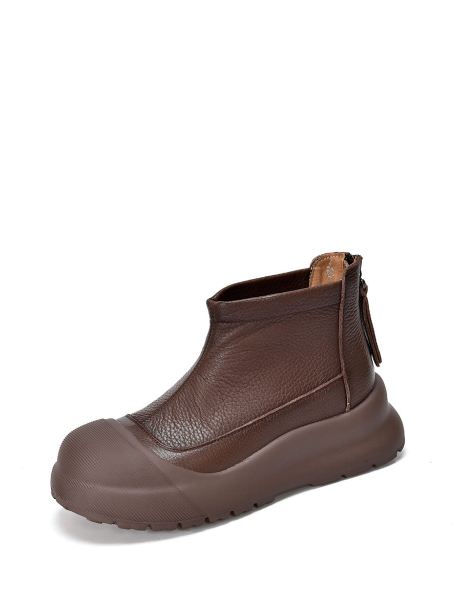 Bottines à plateforme solides en cuir véritable pour femmes WG036