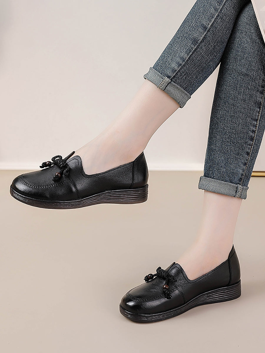 Women Autumn Genuine Leather Solid Platform Shoes AT1037