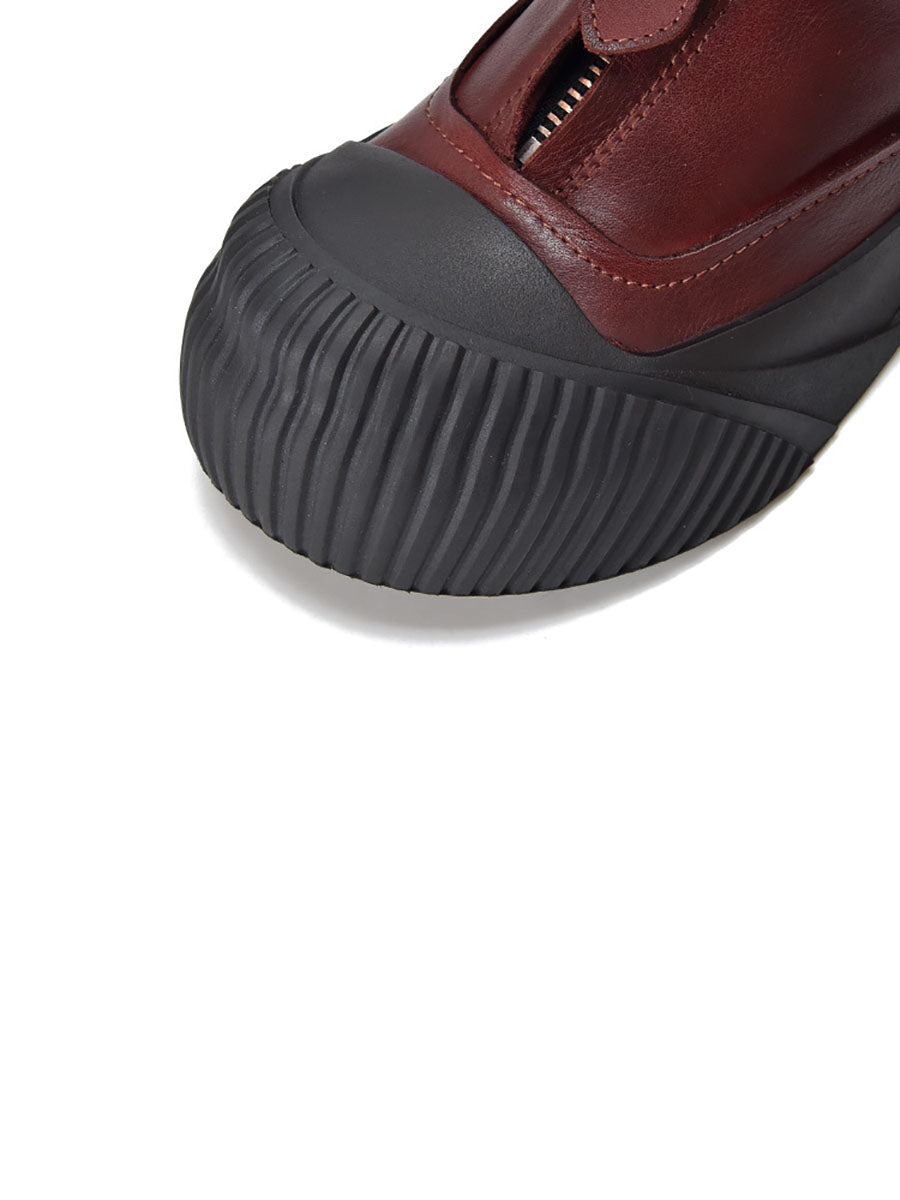 Damen Casual Echtleder Reißverschluss Plateauschuhe WG035