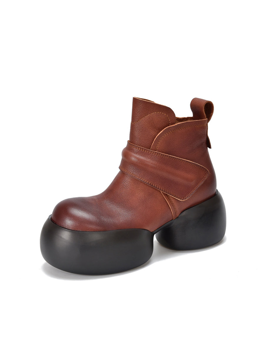 Bottines à plateforme en cuir véritable souple pour femmes WG008