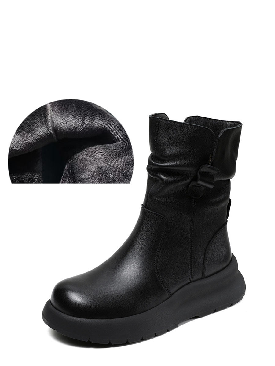 Damen Winterstiefel aus echtem Leder mit niedrigem Absatz AX1045