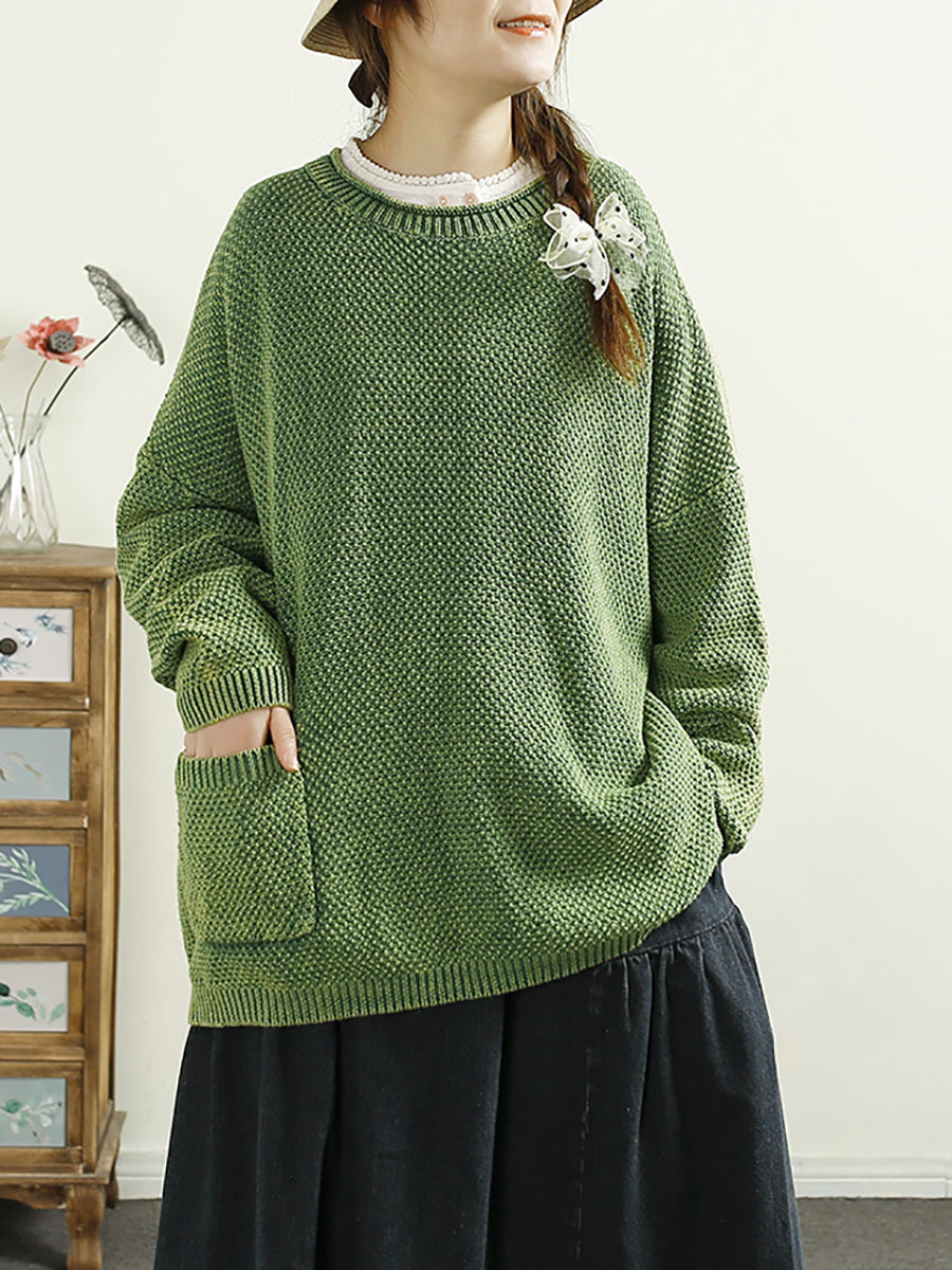 Pull en tricot uni à col rond pour femme, décontracté, automne, AT1025 