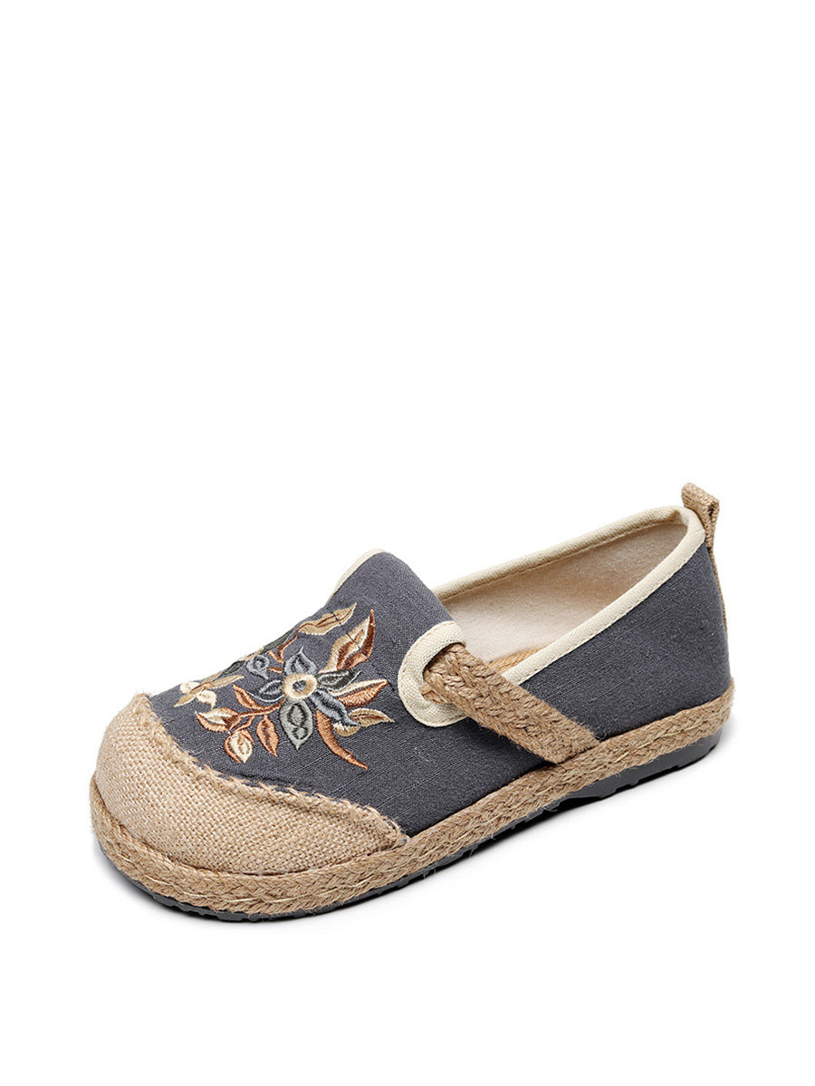 Women Ethnic Flower Embroidery Linen Cotton Flat Shoes AH1062