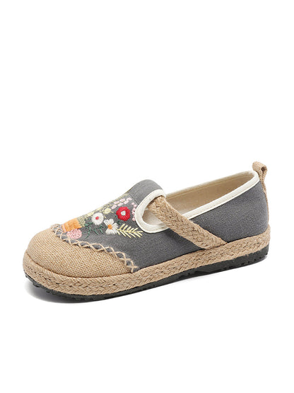 Chaussures d'été en lin et coton avec broderie florale artistique pour femmes AT1080