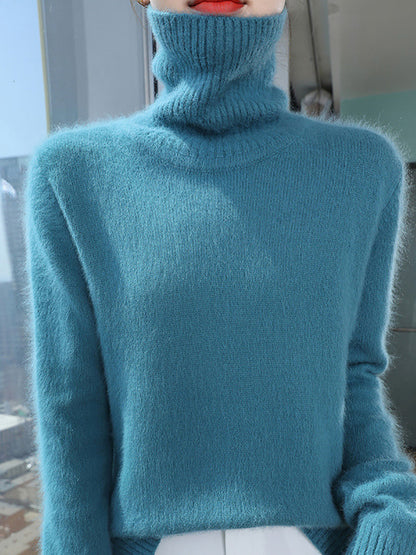 Women Autumn Turtleneck Soft Wool Solid Sweater BA1038