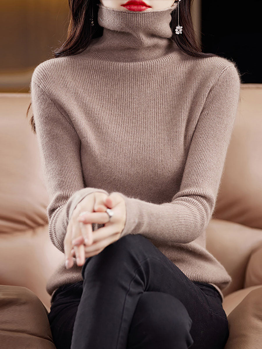 Women Autumn Turtleneck Solid Wool Knit Sweater BA1011