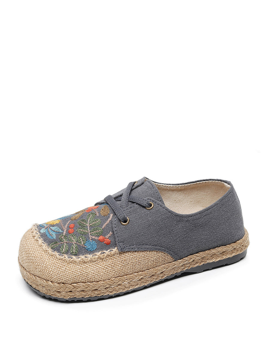 Frauen Sommer Vintage Blume Stickerei Leinen Tuch Schuhe AT1068