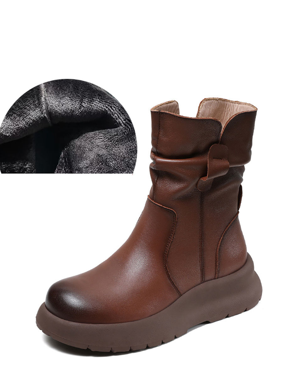 Bottes d'hiver à talons bas en cuir véritable pour femmes AX1045