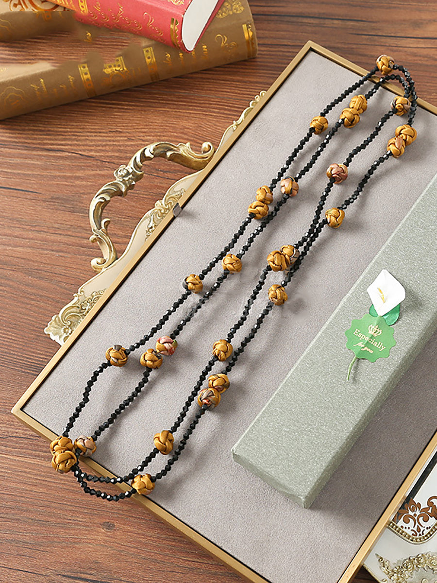 Women Ruyi Knot Beads Weave Sweater Necklace QN005