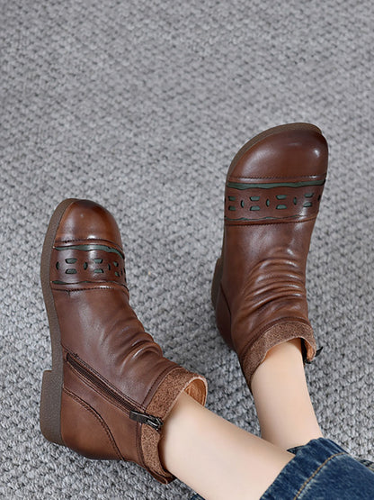 Bottines à talons bas en cuir vintage pour femmes AV1074