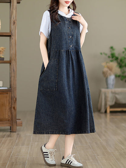 Women Casual Summer Solid Denim Vest Dress BN1012