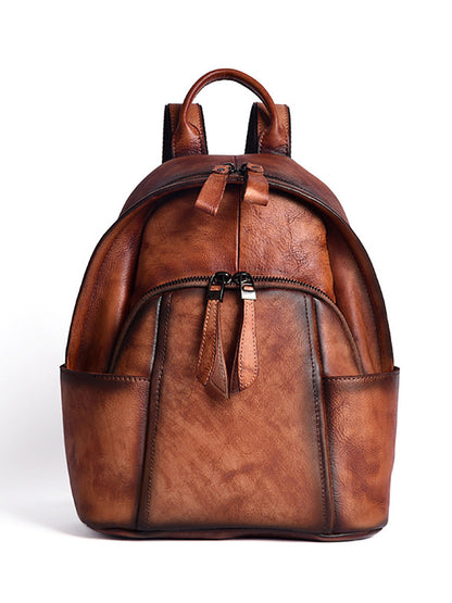 Damen Retro Leder Reißverschluss Große Kapazität Rucksack AH1079