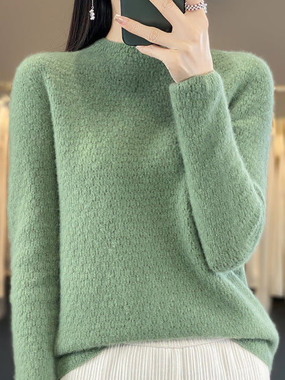 Pull col rond en tricot 100 % laine pour femme, décontracté, uni, automne, WU010