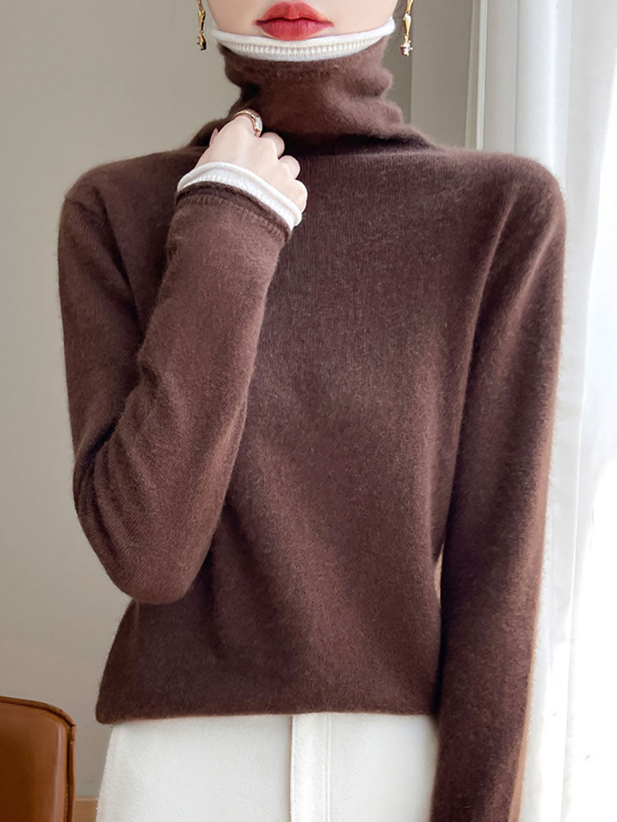 Women Autumn Turtleneck Colorblock Wool Sweater BA1010