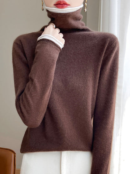 Women Autumn Turtleneck Colorblock Wool Sweater BA1010