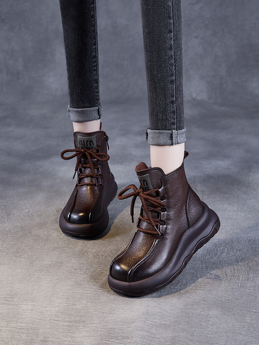 Bottes Martin à plateforme en cuir véritable vintage pour femmes QU003