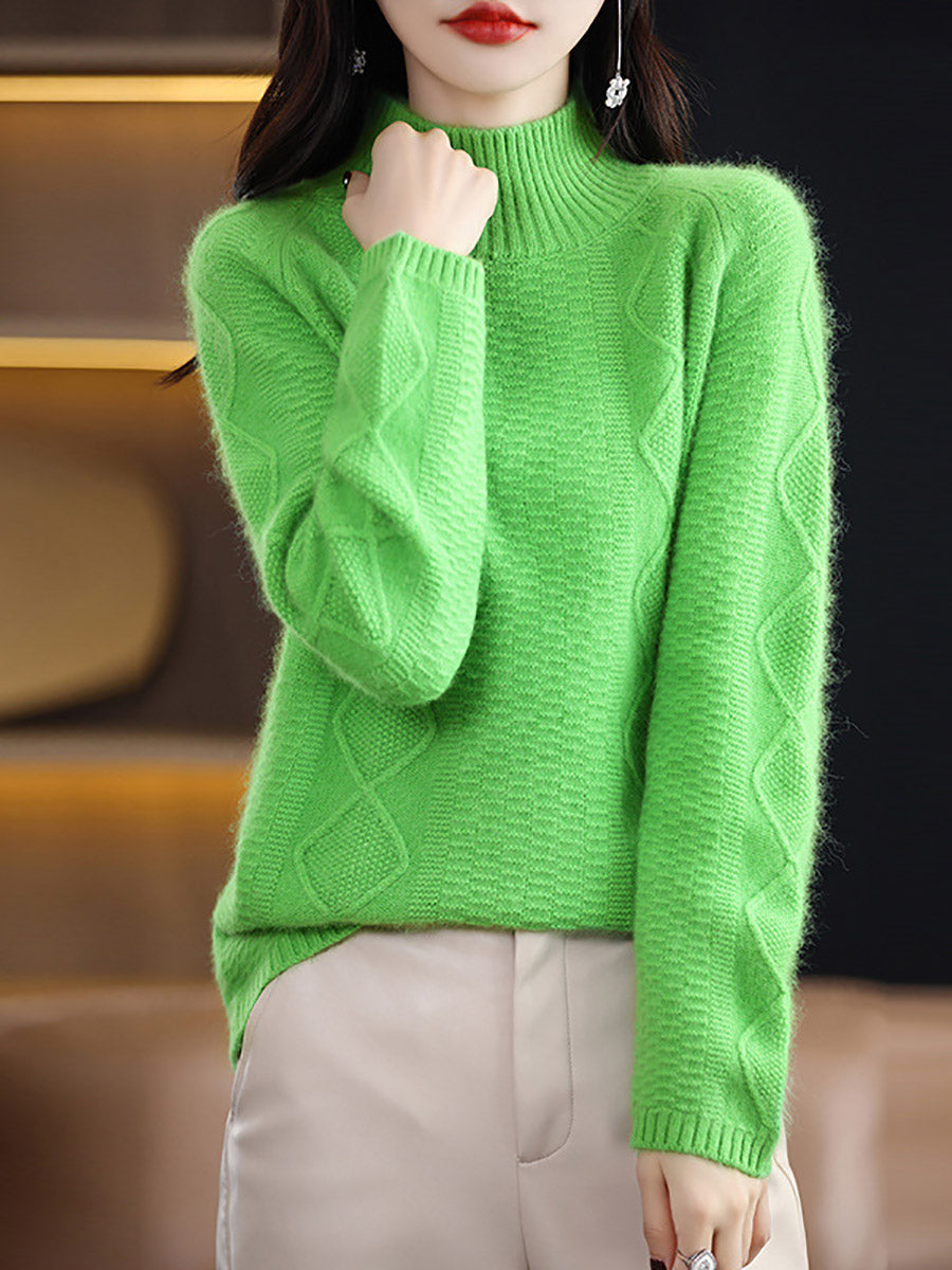 Women Autumn Half-Turtleneck Wool Twist Knit Sweater AX1031