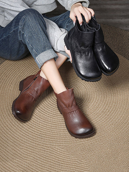 Women Vintage Genuine Leather Low Heel Boots WG003