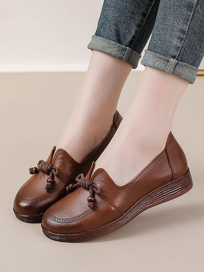 Women Autumn Genuine Leather Solid Platform Shoes AT1037