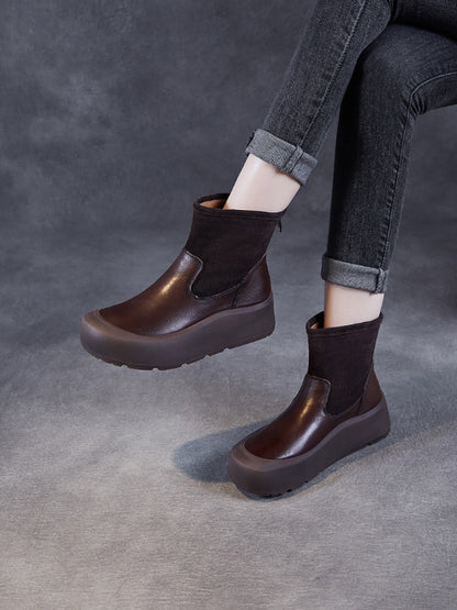 Bottines à plateforme en cuir véritable pour femme QU016