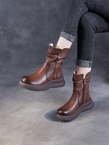 Bottes d'hiver à talons bas en cuir véritable pour femmes AX1045