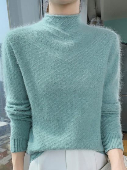 Pull en laine tricoté chaud à demi-col roulé pour femme, automne AV1008 