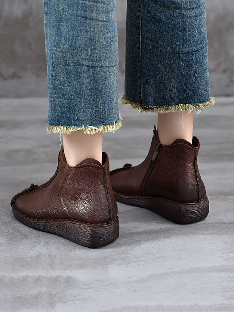 Bottes à talons bas en cuir véritable vintage pour femmes AV1073