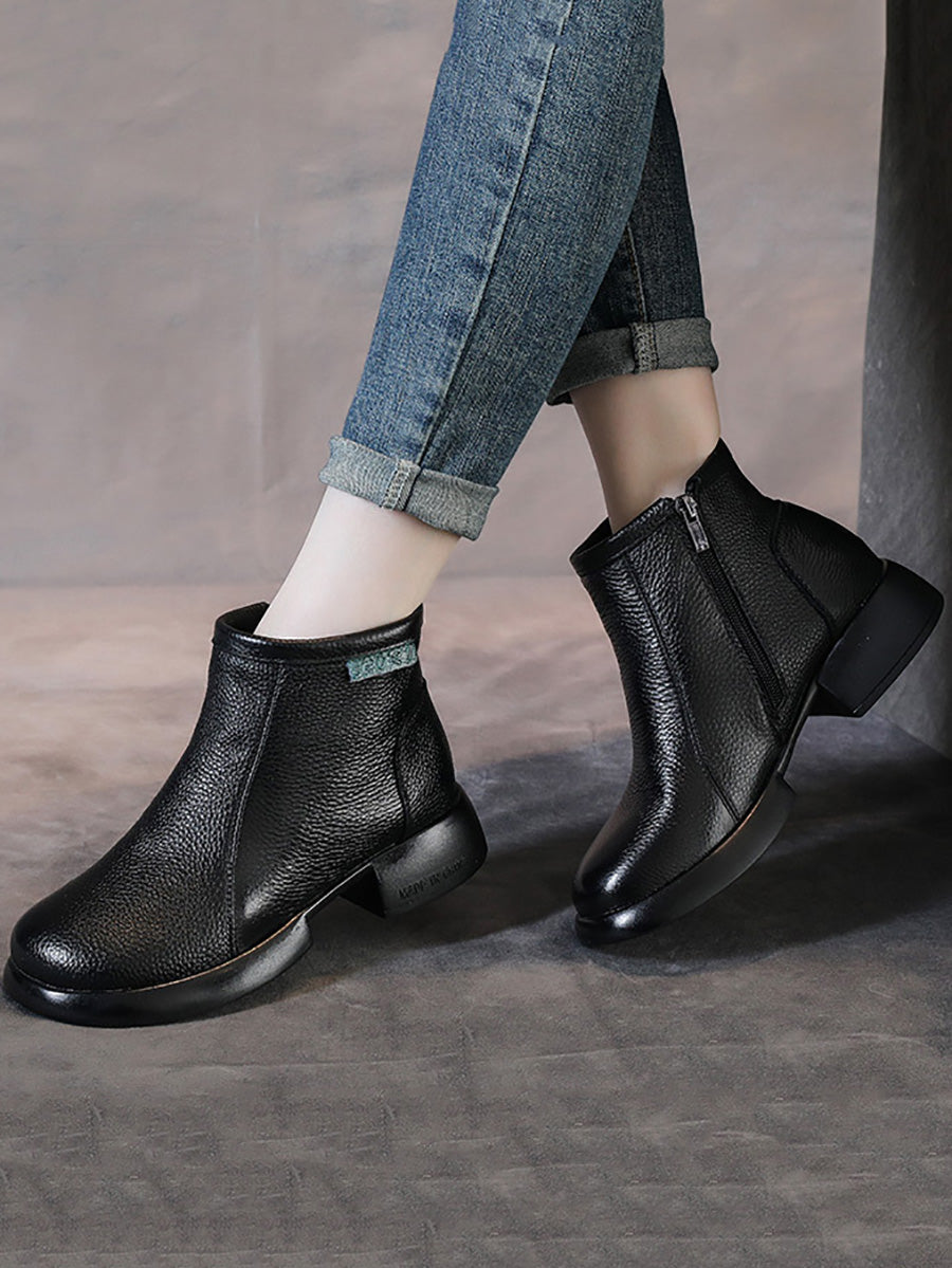 Bottes mi-talons zippées en cuir vintage pour femmes AH1065