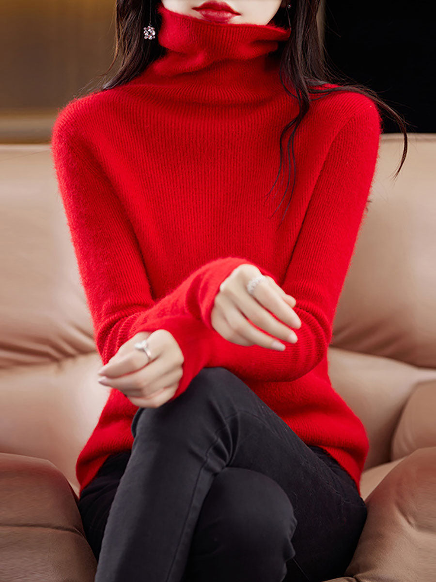 Women Autumn Turtleneck Solid Wool Knit Sweater BA1011