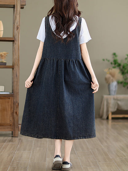 Women Casual Summer Solid Denim Vest Dress BN1012