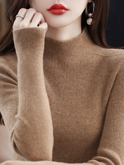 Women Autumn Casual Half-Turtleneck Wool Knit Sweater AK1041