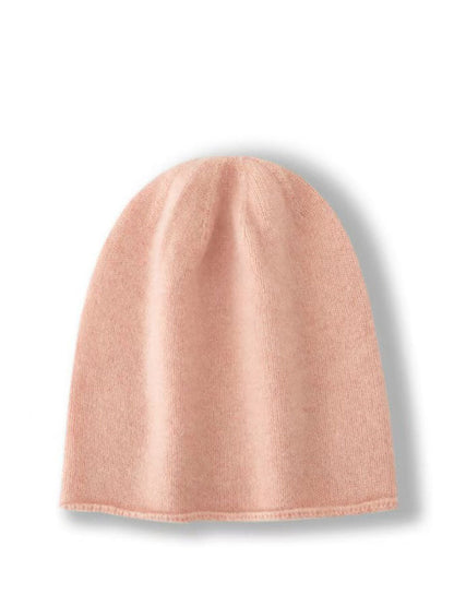 Women Casual Solid Hemming 100%Cashmere Knit Hat BA1068