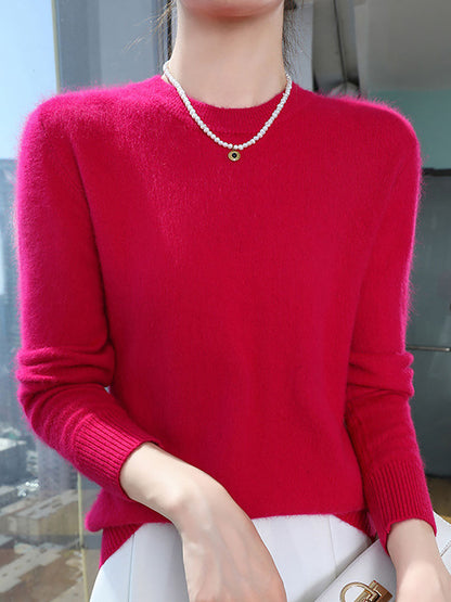 Women Autumn Casual O-Neck Soft 100%Wool Sweater QU030