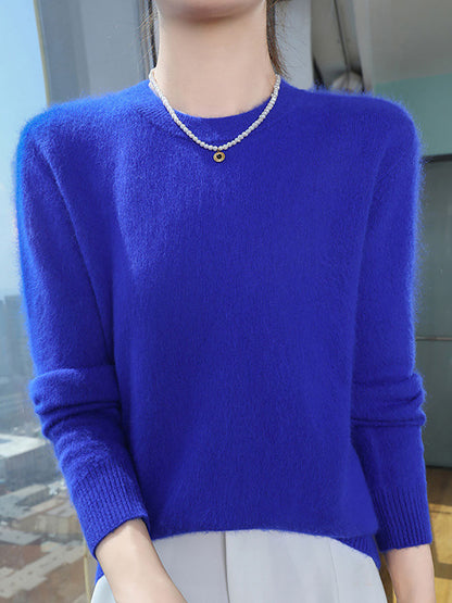 Women Autumn Casual O-Neck Soft 100%Wool Sweater QU030