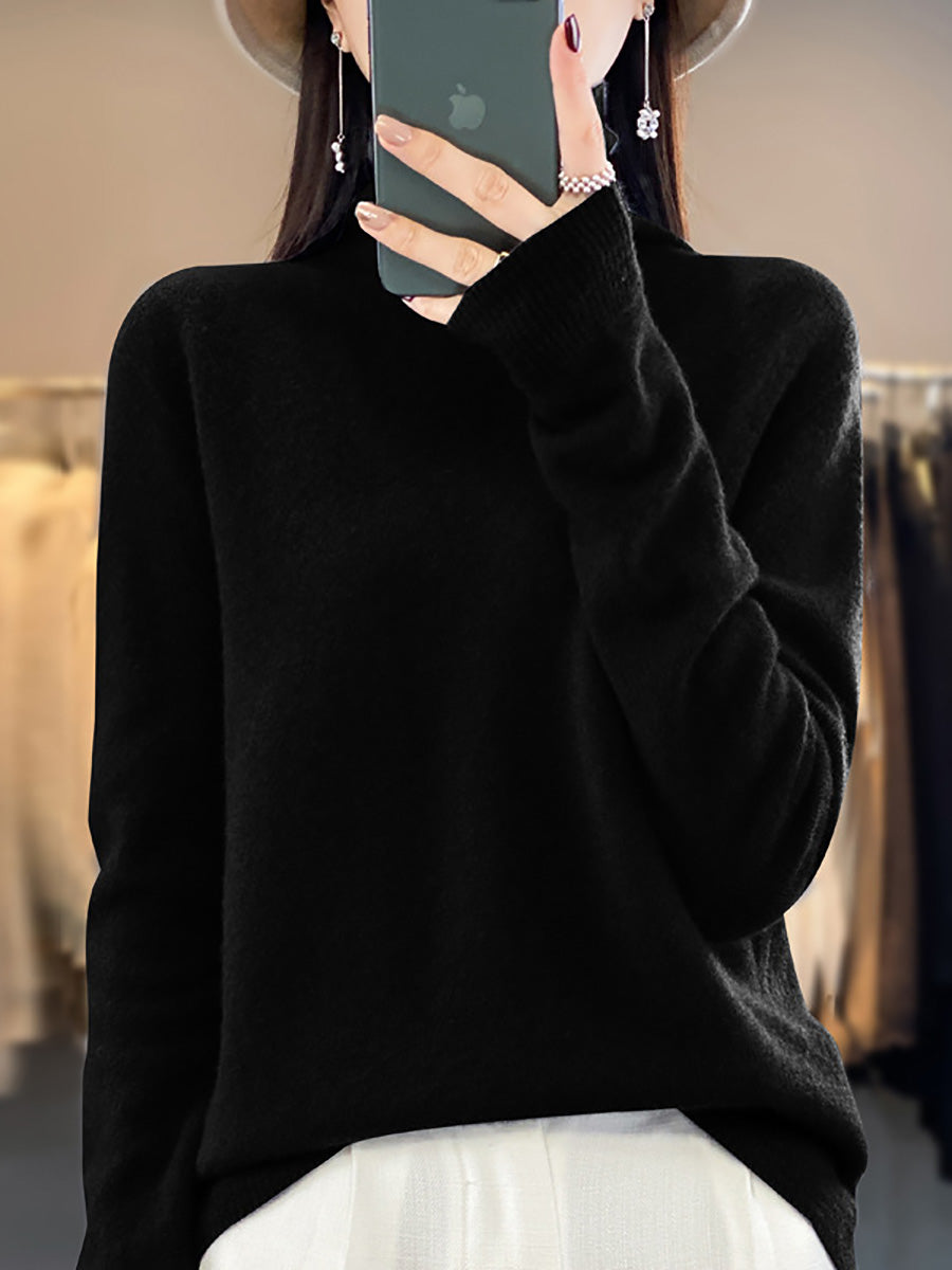 Women Autumn Turtleneck 100%Wool Soft Solid Sweater BA1037