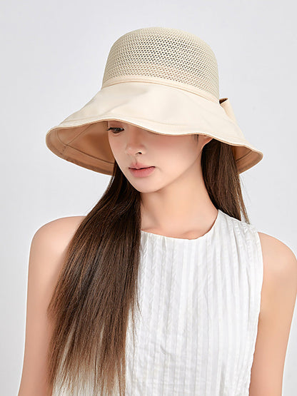 Women Summer Artsy Solid Spliced Bowknot Sunproof Hat CX001