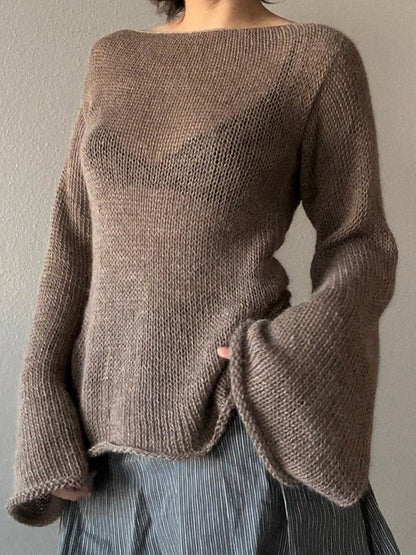 Vintage Brauner Pullover mit Rundhalsausschnitt, gekreuzten Ärmeln und Schnürung, hinten gekreuzt AN1039 