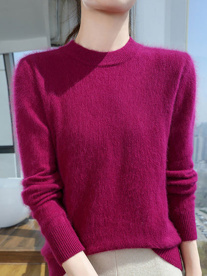 Women Autumn Casual O-Neck Soft 100%Wool Sweater QU030