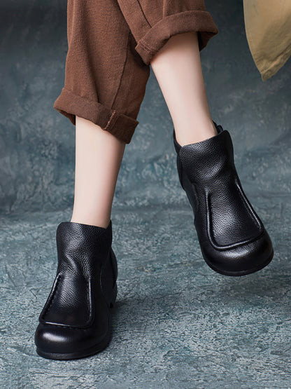 Women Autumn Soft Leather Zipper Low Heel Ankle Boots AH1058