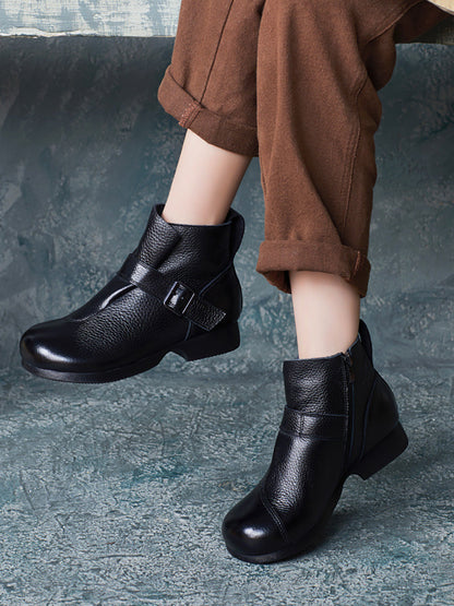 Women Casual Winter Soft Leather Spliced Ankle Boots BA1044