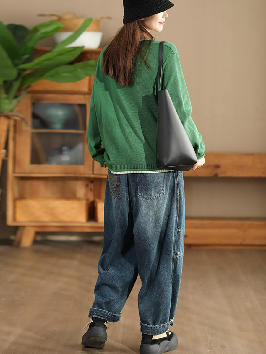 Chemisier décontracté en tricot de coton à col rond et blocs de couleurs pour femmes, automne AI1068