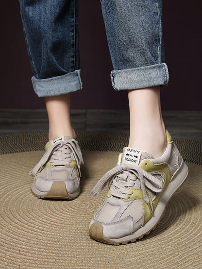 Chaussures de sport décontractées en cuir à blocs de couleurs pour femmes WU008