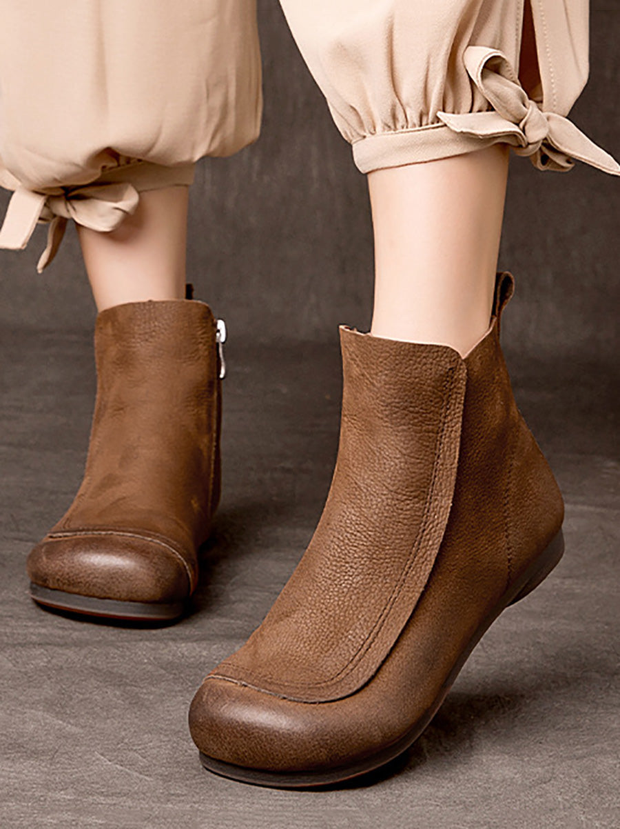 Women Winter Leather SPliced Zipper Low Heel Boots AH1090